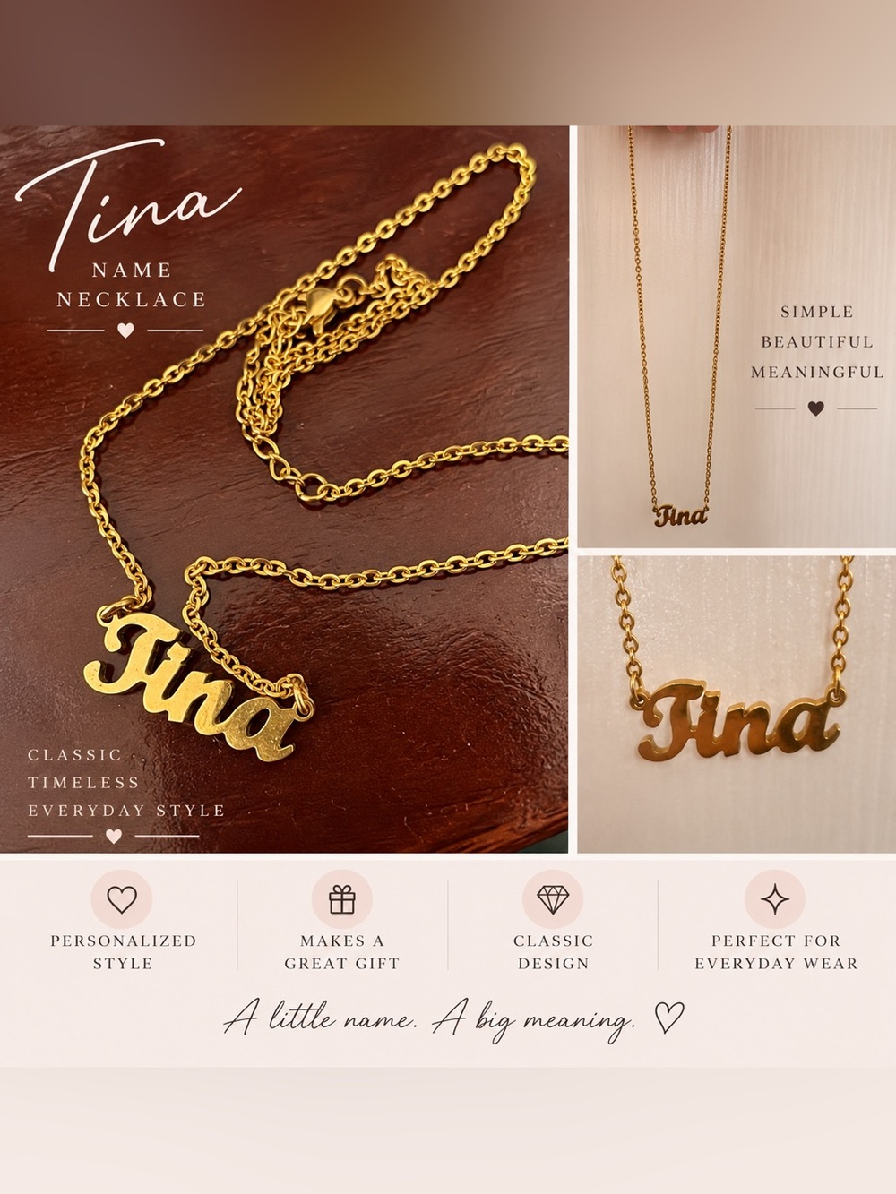 Gold Personalized 'Tina' Name Necklace - Women Jewelry